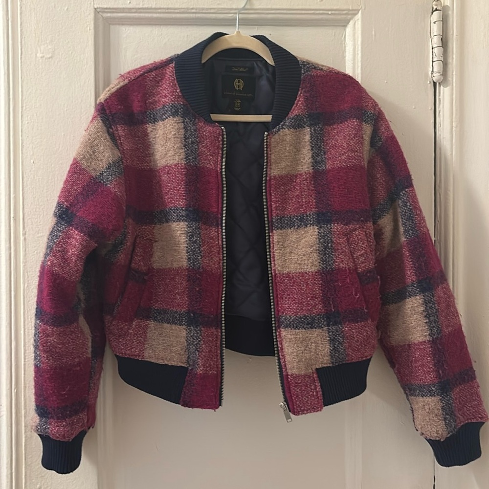House of Harlow Plaid Wool Blend Bomber Jacket